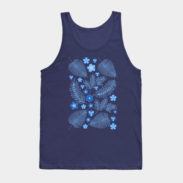 Light Blue leaves and flowers pattern Tank Top by PedaDesign